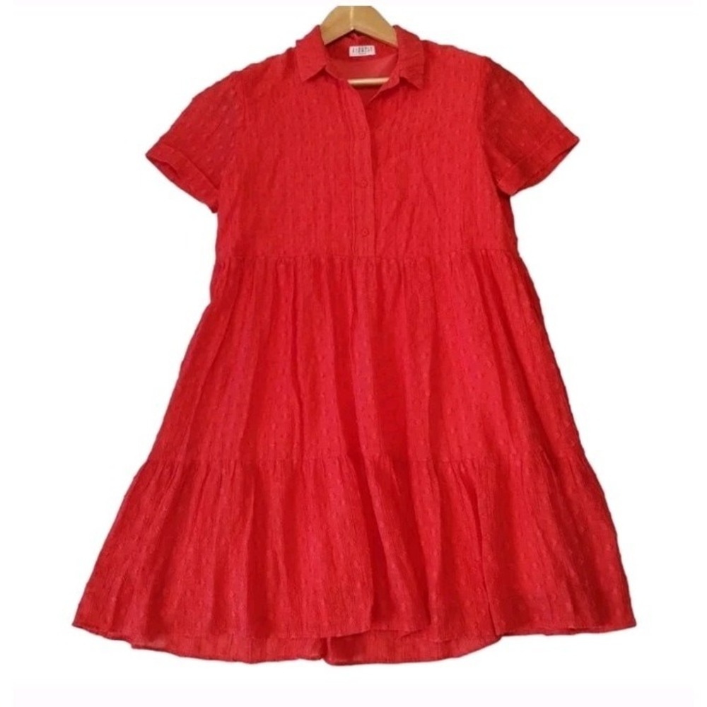 Casual Red Tiered Mini Dress with Collar